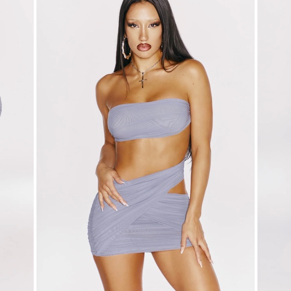 GIA MESH WRAP DRESS - FOSSIL GRAY- LIPS AND HONEY - Picture 2 of 5